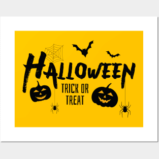 Halloween Trick or Treat With Bats and Scary Pumpkins Posters and Art